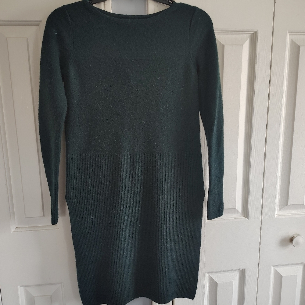 Tahari Pure Luxe Cashmere Tunic Top Dress Sweater Green XS